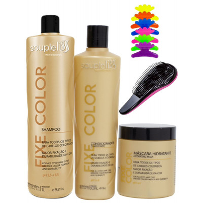 Kit fixe color souple liss profissional shampoo condicionador MáSCARA