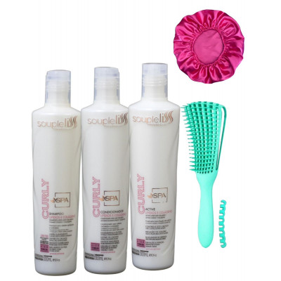 Kit Spa Curly Soupleliss Cabelos Cacheados 3x300ml + BRINDE